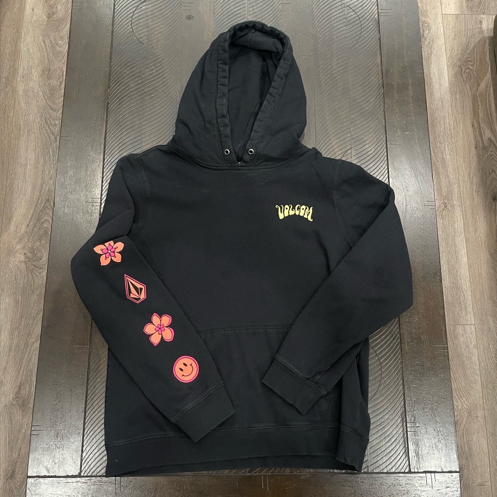 Volcom Black Sweatshirt with Pink Floral Accents